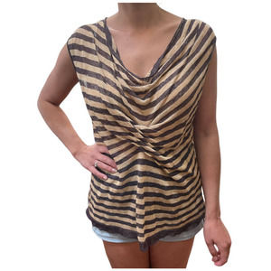Barbara Katz Flax Brown & Tan Striped Sleeveless Shirt